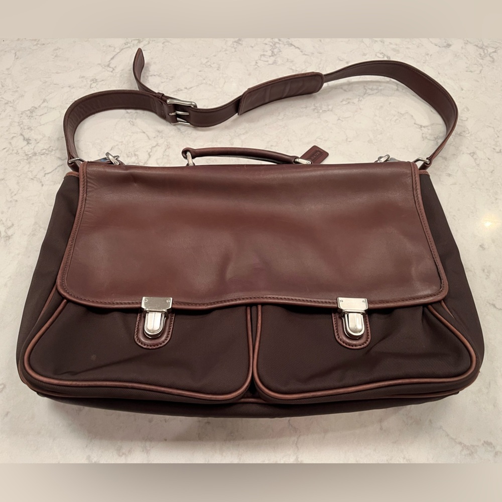 Authentic Coach brown leather briefcase. Silver hardware. Unisex